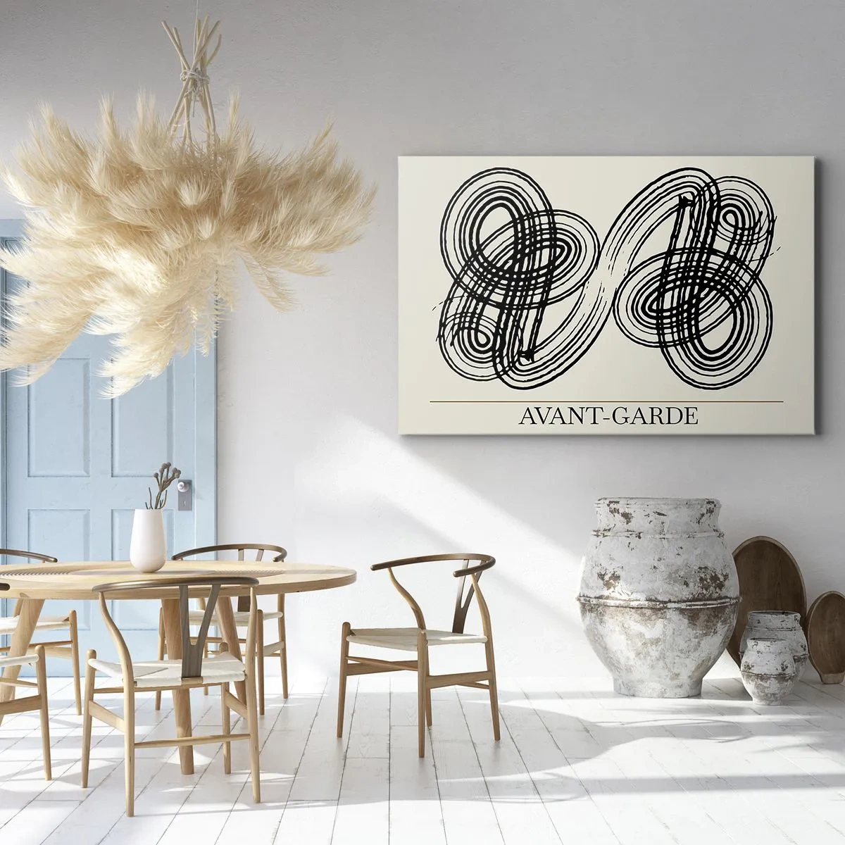 Bild auf Leinwand - Leinwandbild - Abstrakte schwarze Linien auf hellem Hintergrund im Avantgarde-Stil. - 70x50cm - Es kam spontan heraus - Moderne Wanddekoration für Wohnzimmer und Schlafzimmer ARTTOR