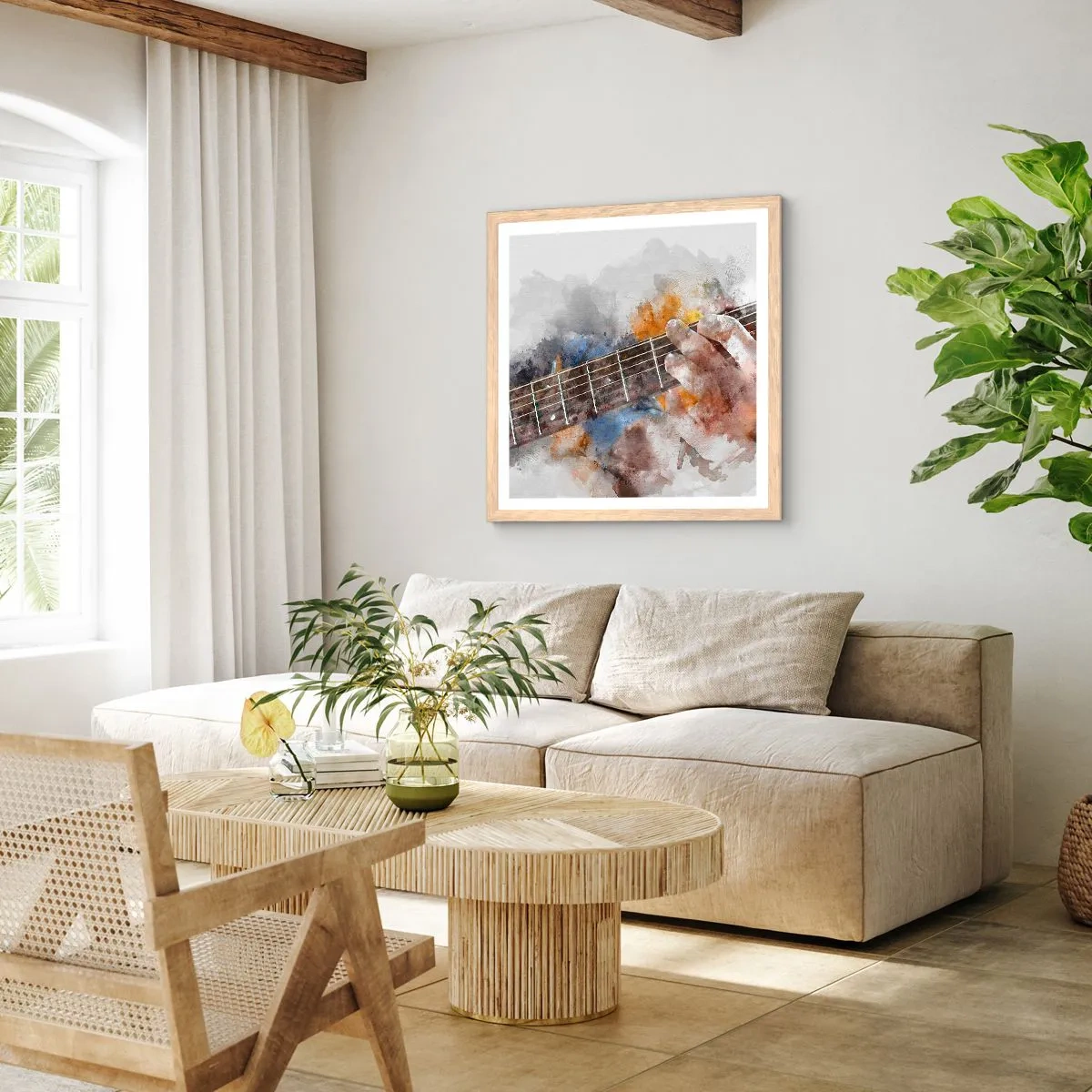 Poster in einem Rahmen aus heller Eiche - Poesie zwischen den Saiten - 60x60 cm