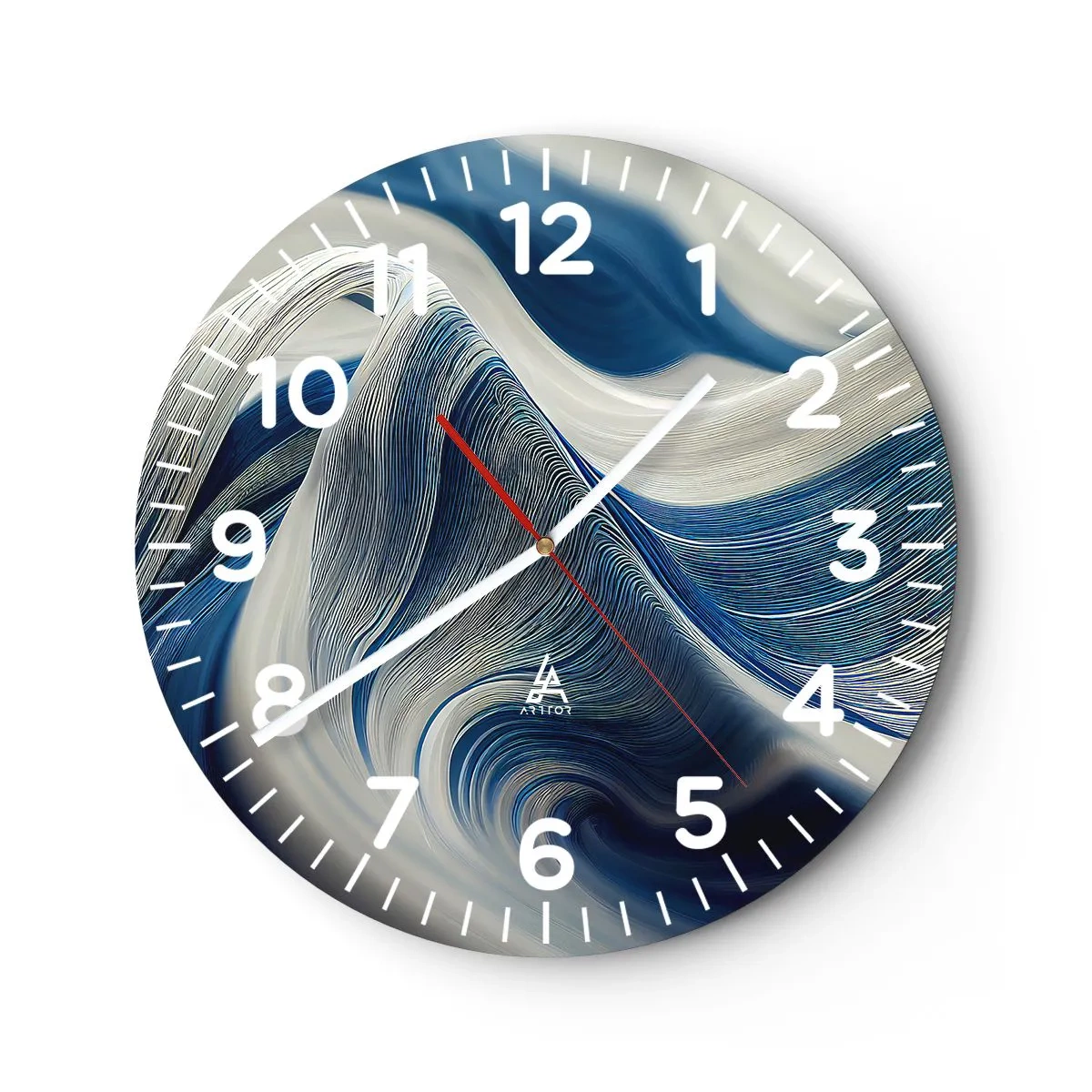 Wanduhr - Glasuhr - Fließfähigkeit von Blau und Weiß - 40x40 cm