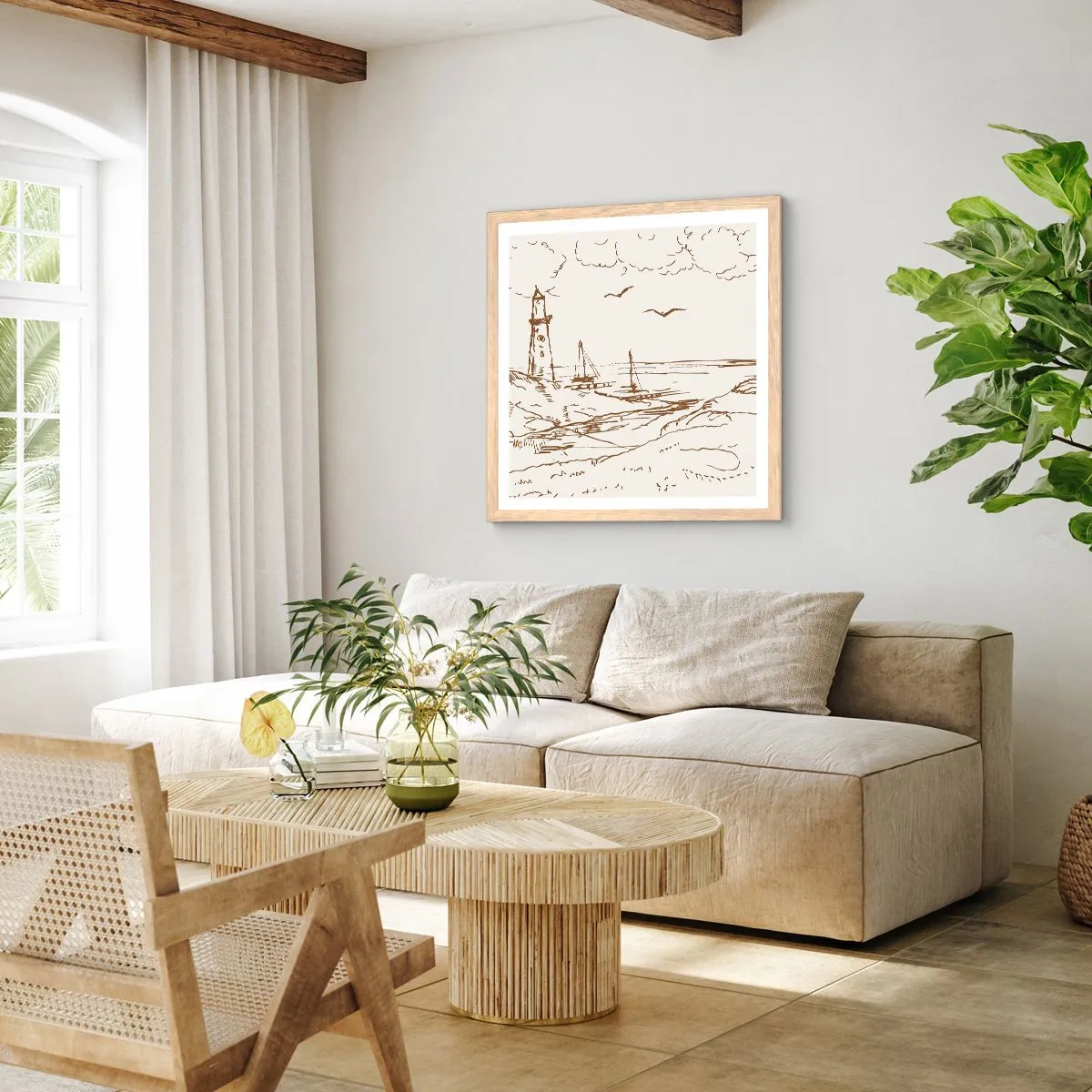 Poster in einem Rahmen aus heller Eiche - Ein Überblick über die Erinnerungen an den Sommer - 50x50 cm