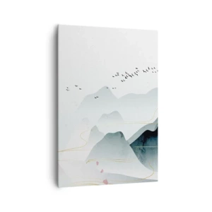 Bild auf Leinwand - Leinwandbild - Abstrakte Berge in Pastelltönen - 70x100cm - Über die Gipfel - Moderne Wanddekoration für Wohnzimmer und Schlafzimmer ARTTOR