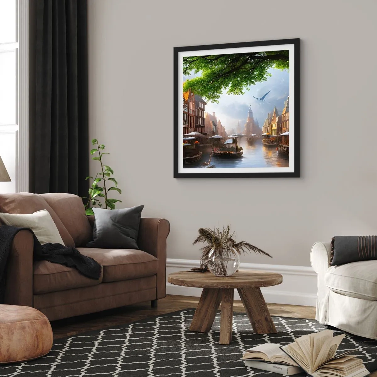 Poster in einem schwarzem Rahmen - Niederländisches Stadtbild - 50x50 cm