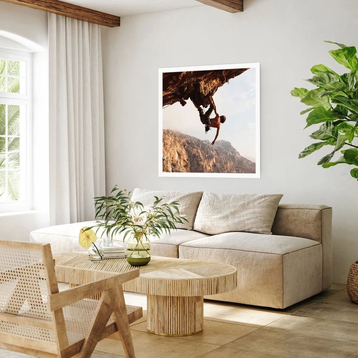 Poster - Die Welt ist in einer Hand auf einem Felsblock geschrumpft - 60x60 cm