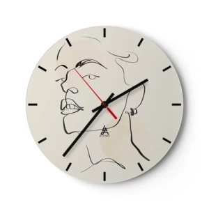 Wanduhr - Glasuhr - Eine minimalistische Linie, die ein Porträt einer Frau vor einem hellen Hintergrund erzeugt - 30x30cm - Ein stolzer Blick - Moderne Wanddekoration für Wohnzimmer, Küche und Schlafzimmer ARTTOR