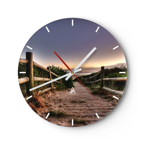 Wanduhr - Glasuhr - Weg zum Strand bei Sonnenuntergang - 30x30cm - Das Ziel ist bereits sichtbar - Moderne Wanddekoration für Wohnzimmer, Küche und Schlafzimmer ARTTOR