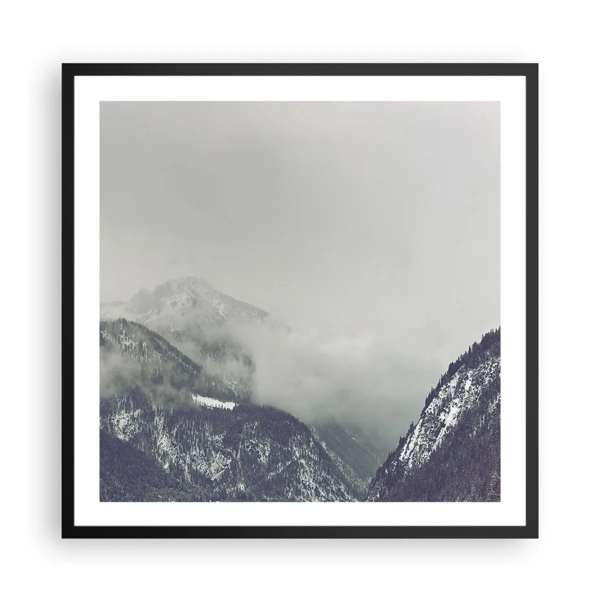Poster in einem schwarzem Rahmen - Nebliges Tal - 60x60 cm
