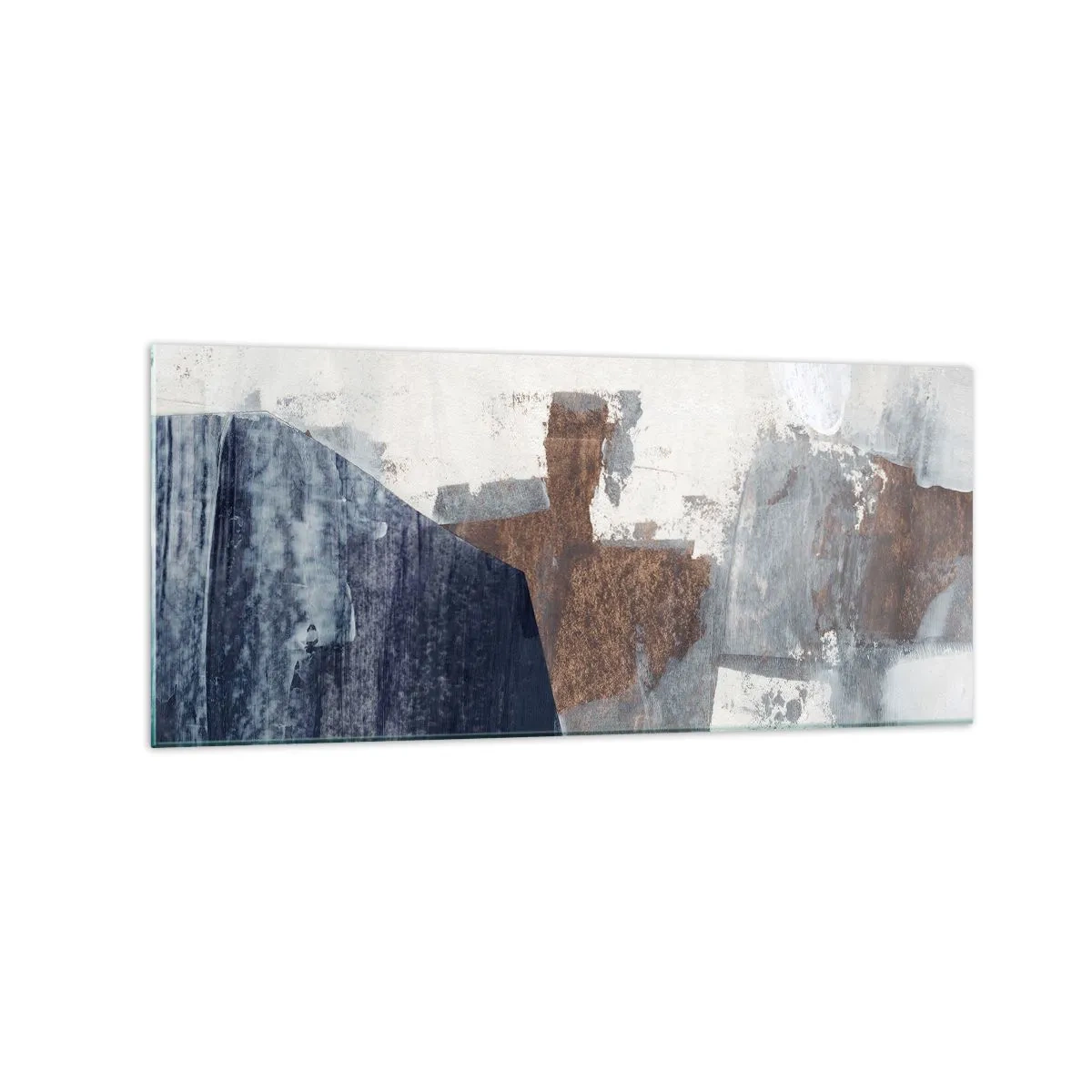 Glasbild - Bild auf glas - Abstrakte Formen in Blau- und Brauntönen - 120x50cm - Blaue und braune Formen - Moderne Wanddekoration für Wohnzimmer und Schlafzimmer ARTTOR
