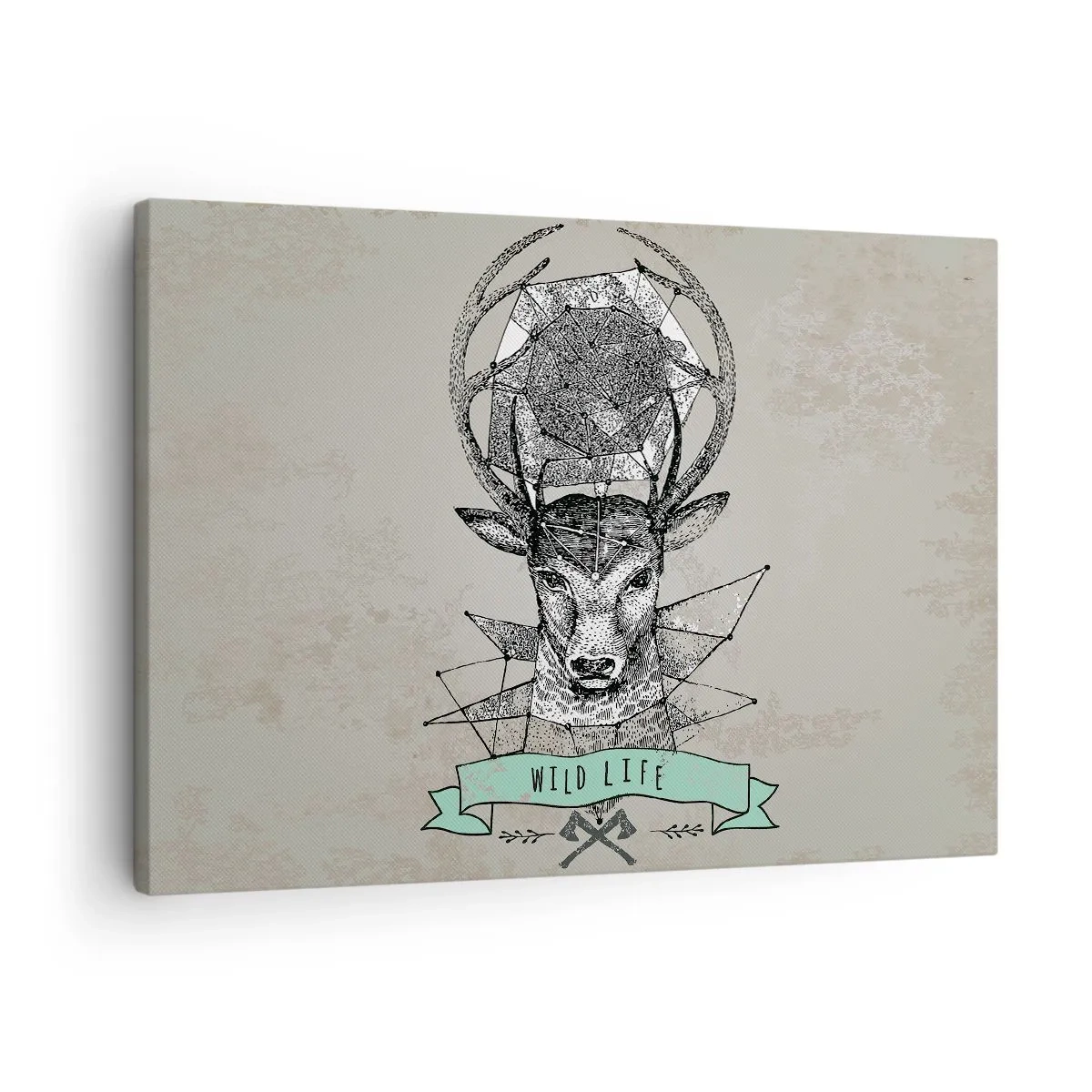 Bild auf Leinwand - Leinwandbild - Hirschgeometrie im Vintage-Stil mit Wild Life-Schriftzug - 70x50cm - St. sehen Hubertus - Moderne Wanddekoration für Wohnzimmer und Schlafzimmer ARTTOR