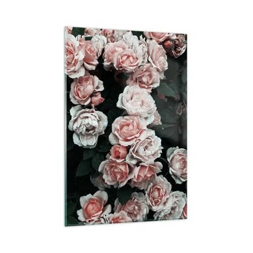 Glasbild - Bild auf glas - Rosa Rosen auf dunklem Hintergrund in einer subtilen Komposition - 80x120cm - Rosen-Ensemble - Moderne Wanddekoration für Wohnzimmer und Schlafzimmer ARTTOR