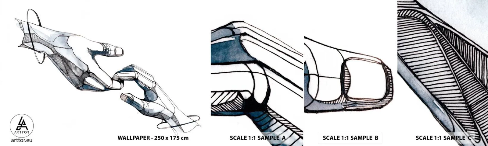 Fototapeten Muster Selbstklebend Deluxe Sticker - Eine gute Geste - Abstraktion, Hände, Grafik - 100x30 cm