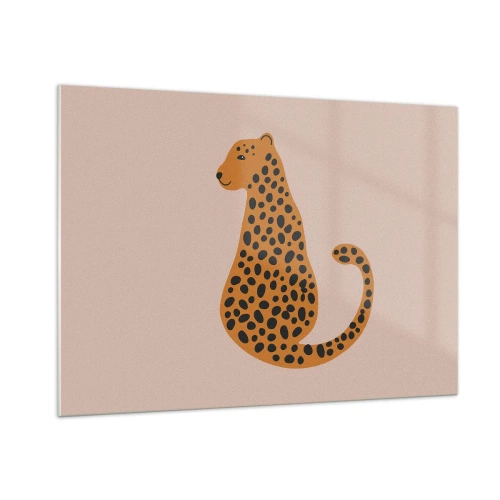 Glasbild - Bild auf glas - Illustration eines Panthers mit schwarzen Flecken auf beigem Hintergrund - 100x70cm - Leopardenmuster ist ein modisches Muster - Moderne Wanddekoration für Wohnzimmer und Schlafzimmer ARTTOR