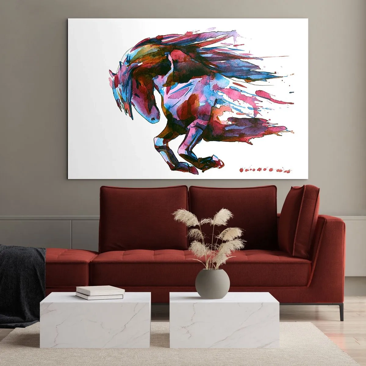 Glasbild - Bild auf glas - Abstraktes Pferd in dynamischer Farbkomposition - 70x50cm - In Verzückung - Moderne Wanddekoration für Wohnzimmer und Schlafzimmer ARTTOR