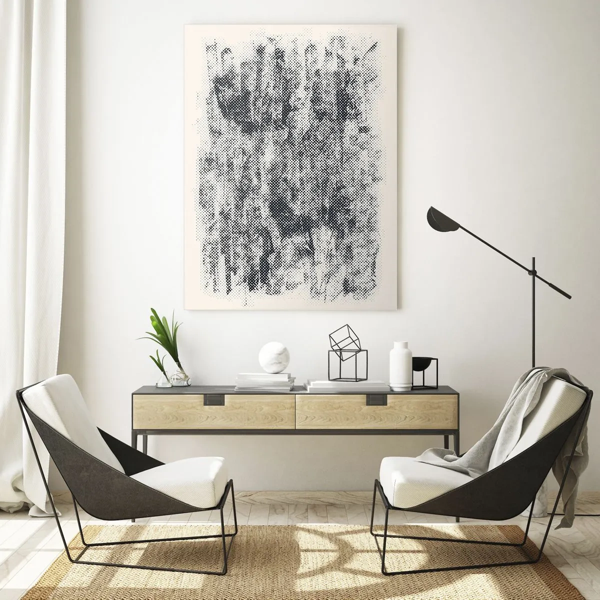 Glasbild - Bild auf glas - Schwarz-Weiß-Abstraktion mit Unschärfeeffekt - 50x70cm - Nebelige Komposition - Moderne Wanddekoration für Wohnzimmer und Schlafzimmer ARTTOR