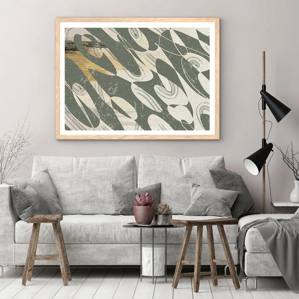 Poster in einem Rahmen aus heller Eiche - Rhythmische Abstraktion - 40x30 cm