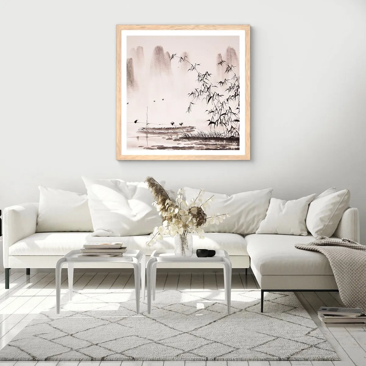 Poster in einem Rahmen aus heller Eiche - Die Stille der Reisfelder - 60x60 cm