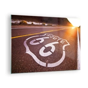 Glasbild - Bild auf glas - Route 66 bei Sonnenuntergang - 70x50cm - Die berühmte Straße 66 - Moderne Wanddekoration für Wohnzimmer und Schlafzimmer ARTTOR
