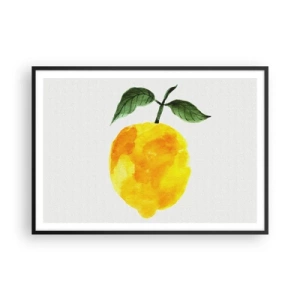 Poster in einem schwarzem Rahmen - Aquarell Zitrone mit grünen Blättern auf hellem Hintergrund - 100x70cm - So schmeckt man die Sonne - Moderne Wanddekoration für Wohnzimmer und Schlafzimmer ARTTOR