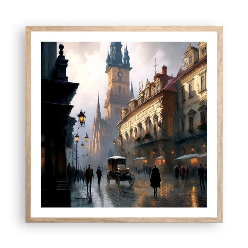 Poster in einem Rahmen aus heller Eiche - Charme eines Prager Abends - 60x60 cm
