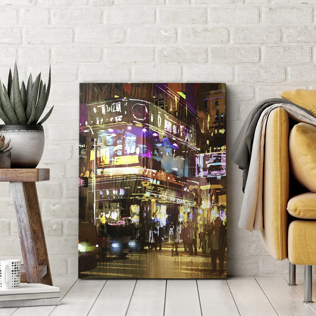 Bild auf Leinwand - Leinwandbild - Eine pulsierende Stadt bei Nacht im Neonlicht - 80x120cm - In einem Lichtermeer - Moderne Wanddekoration für Wohnzimmer und Schlafzimmer ARTTOR