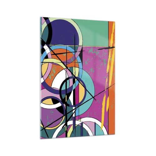 Glasbild - Bild auf glas - Bunte Abstraktion mit geometrischen Kreisen - 70x100cm - Rad für Rad - Moderne Wanddekoration für Wohnzimmer und Schlafzimmer ARTTOR