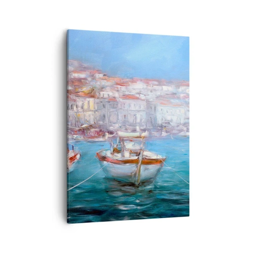 Bild auf Leinwand - Leinwandbild - Boote in einer malerischen italienischen Bucht - 50x70cm - Italienische Bucht - Moderne Wanddekoration für Wohnzimmer und Schlafzimmer ARTTOR