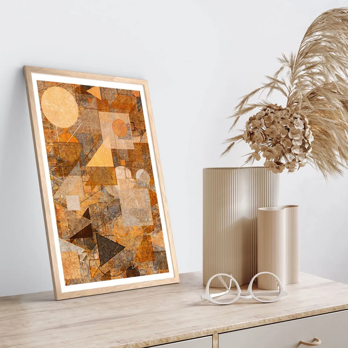 Poster in einem Rahmen aus heller Eiche - Eine kubistische Studie aus Bronze - 50x70 cm