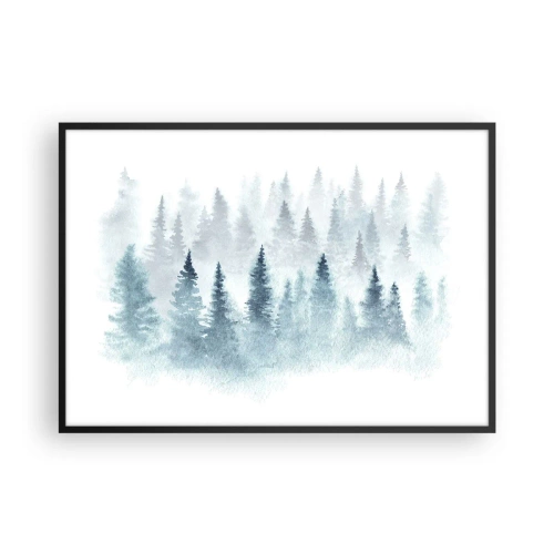 Poster in einem schwarzem Rahmen - Nadelwälder in zartem Nebel getaucht - 100x70cm - In Nebel gehüllt - Moderne Wanddekoration für Wohnzimmer und Schlafzimmer ARTTOR