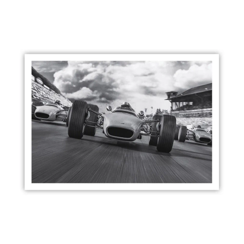 Poster - Oldtimerrennen in Bewegung - 100x70cm - Power ist da! - Moderne Wanddekoration für Wohnzimmer und Schlafzimmer ARTTOR