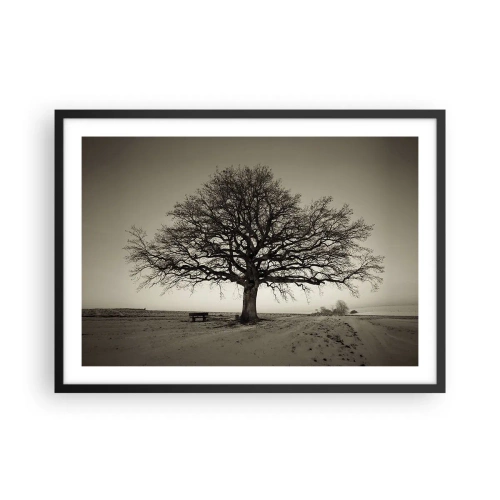 Poster in einem schwarzem Rahmen - Ein einsamer Baum in einem Sepia-Feld - 70x50cm - Von hier zu Ewigkeit - Moderne Wanddekoration für Wohnzimmer und Schlafzimmer ARTTOR