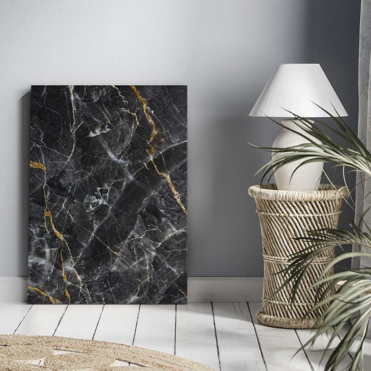 Bild auf Leinwand - Leinwandbild - Schwarz-goldene Details der Marmoroberfläche - 70x100cm - Das Innenleben des Steins - Moderne Wanddekoration für Wohnzimmer und Schlafzimmer ARTTOR