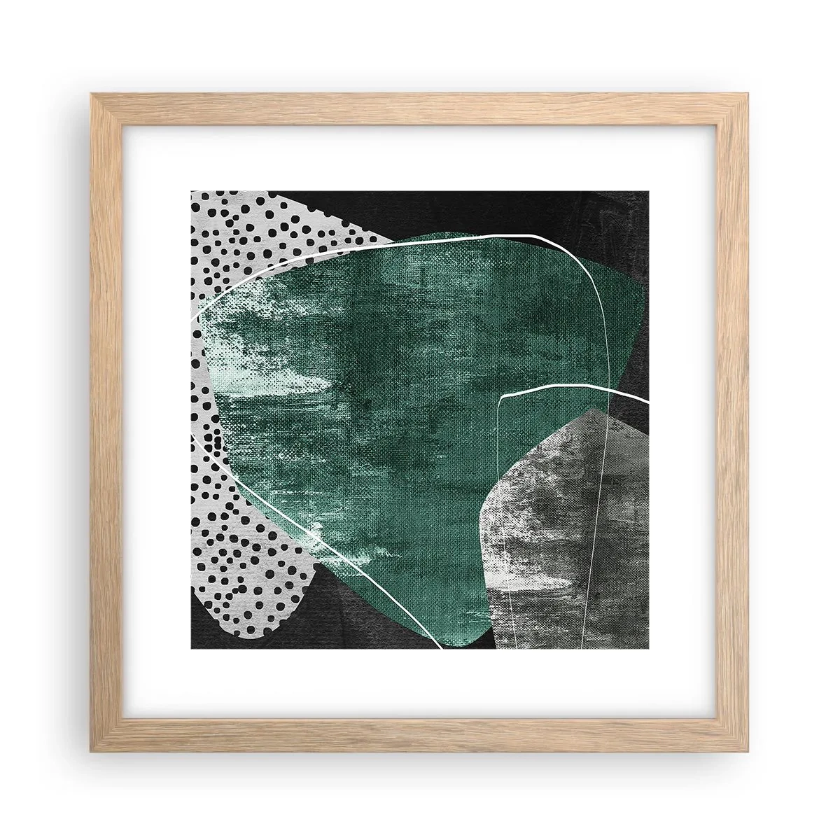 Poster in einem Rahmen aus heller Eiche - Bunte Abstraktion mit Blattgold - 30x30 cm