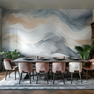 Fototapete Premium Sand - Aquarell-Abstraktion in kühlen Farben - 100x70cm - Verschneite und neblige Abstraktion - Moderne Wanddekoration für Wohnzimmer und Schlafzimmer ARTTOR