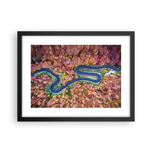 Poster in einem schwarzem Rahmen - Kurvenreicher Weg durch den Wald - 40x30 cm