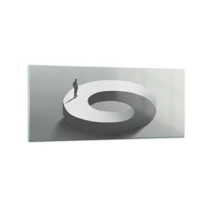 Glasbild - Bild auf glas - Ein Mann auf einer grauen, abstrakten Struktur - 120x50cm - Und wie soll man davon klug werden - Moderne Wanddekoration für Wohnzimmer und Schlafzimmer ARTTOR