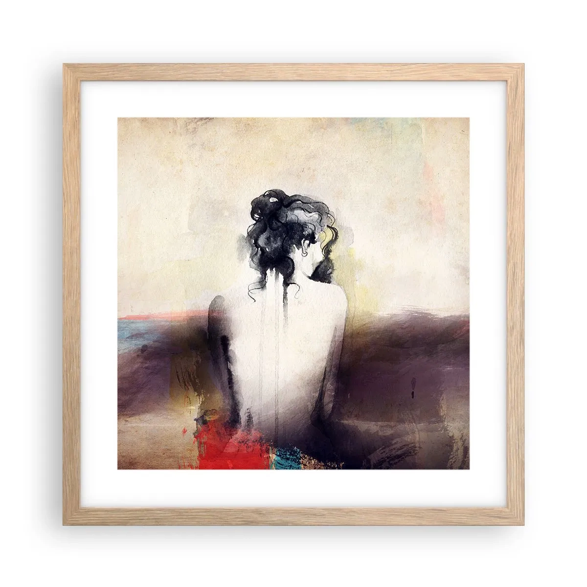 Poster in einem Rahmen aus heller Eiche - Glatte Linien, ovale Formen - 40x40 cm