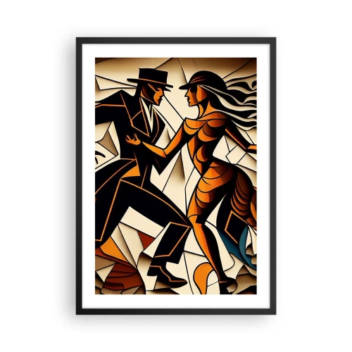 Poster in einem schwarzem Rahmen - Ein dynamisches Paar tanzt Tango im kubistischen Stil. - 50x70cm - Tanz der Passion und Leidenschaft - Moderne Wanddekoration für Wohnzimmer und Schlafzimmer ARTTOR