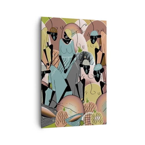 Bild auf Leinwand - Leinwandbild - Eine farbenfrohe abstrakte Komposition, inspiriert von der afrikanischen Kultur - 80x120cm - Ein toller Urlaub steht bevor - Moderne Wanddekoration für Wohnzimmer und Schlafzimmer ARTTOR