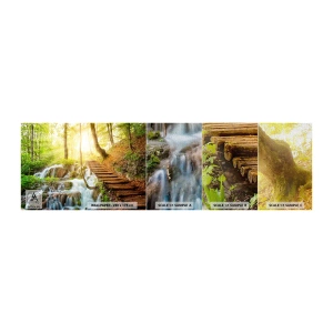 Fototapeten Muster Premium Canvas - Eine ersehnte Kühle - Landschaft, Wasserfall, Wald - 100x30 cm