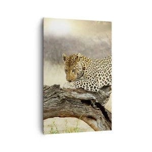 Bild auf Leinwand - Leinwandbild - Ein Leopard ruht auf einem Baumstamm in der Savanne - 80x120cm - Ich gehe meine eigenen Wege - Moderne Wanddekoration für Wohnzimmer und Schlafzimmer ARTTOR