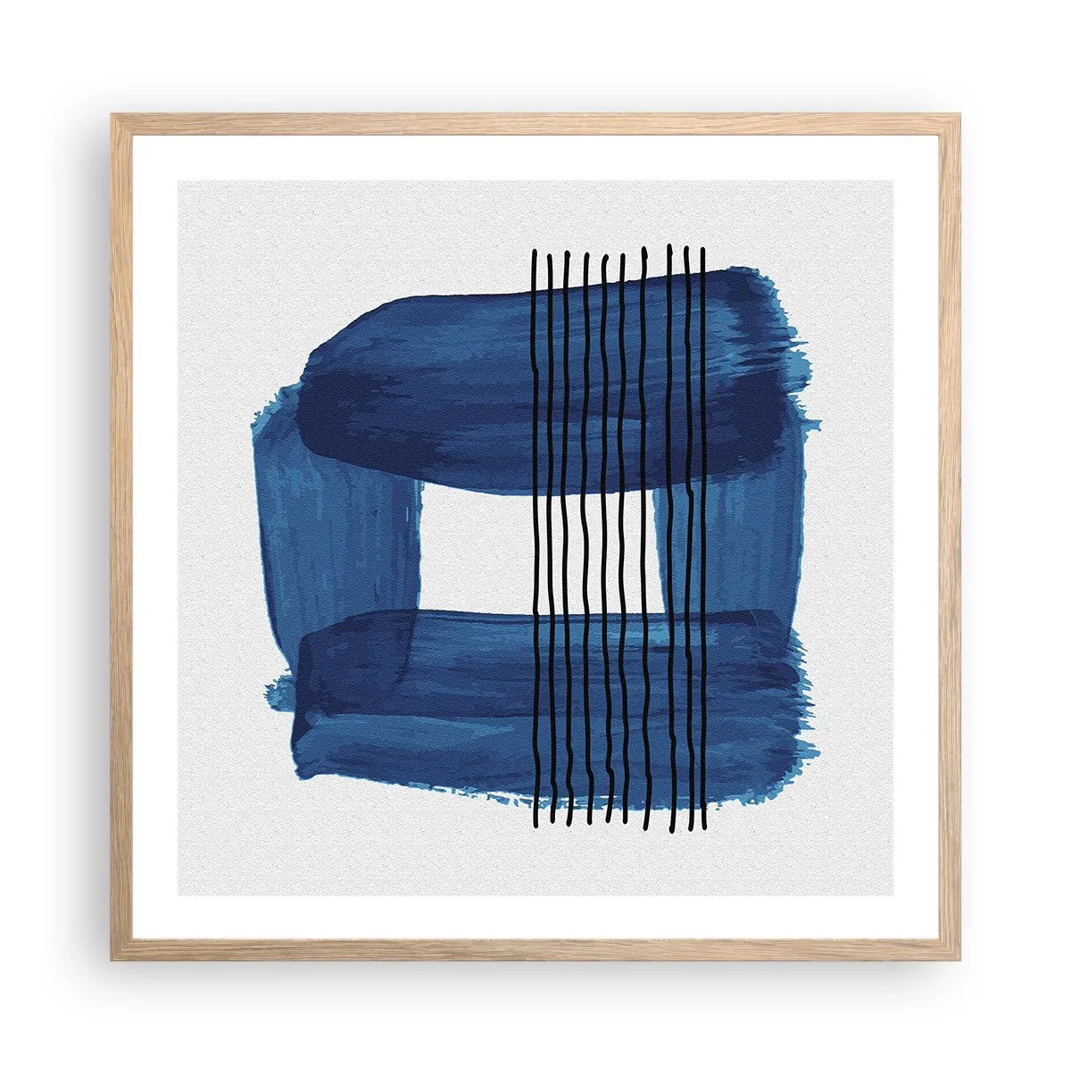 Poster in einem Rahmen aus heller Eiche - Blaue und schwarze Komposition - 60x60 cm