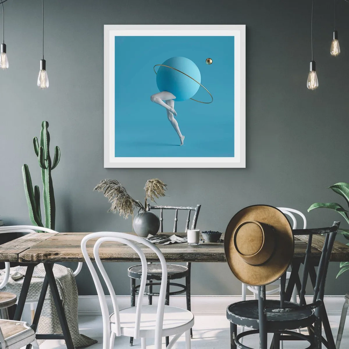 Poster in einem weißen Rahmen - Und die Planeten spielen verrückt - 50x50 cm