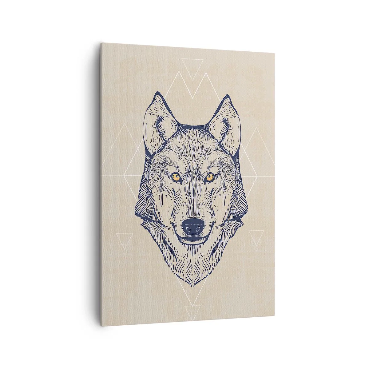Bild auf Leinwand - Leinwandbild - Ein geometrischer Wolf auf hellem Hintergrund mit minimalistischen Mustern. - 70x100cm - Ein Alpha mit durchdringendem Blick - Moderne Wanddekoration für Wohnzimmer und Schlafzimmer ARTTOR