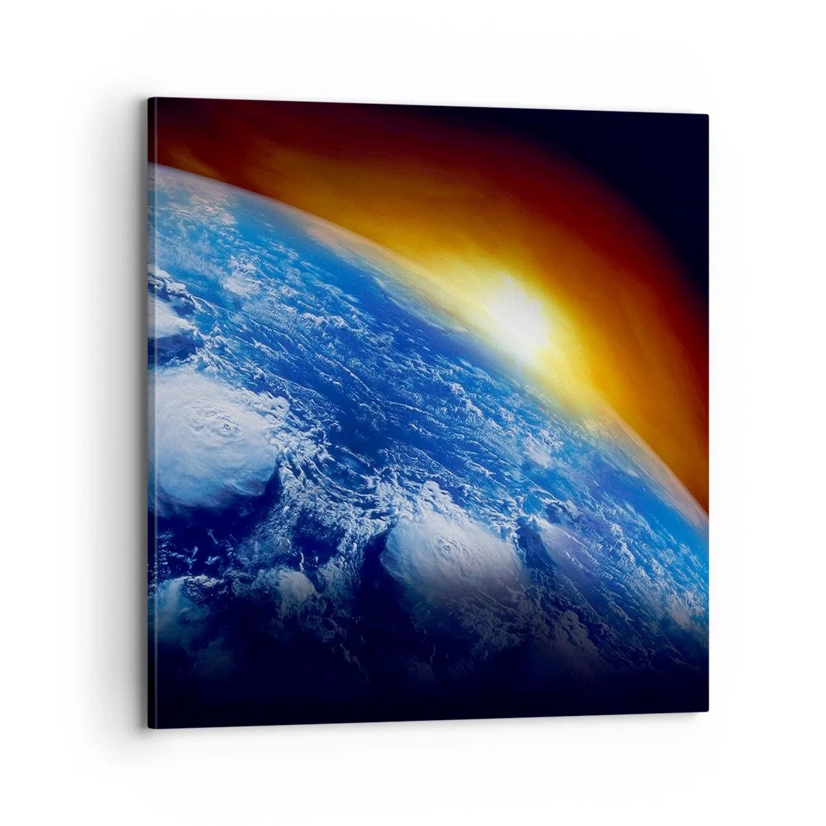 Bild auf Leinwand - Leinwandbild - Sonnenaufgang über dem blauen Planeten - 70x70 cm