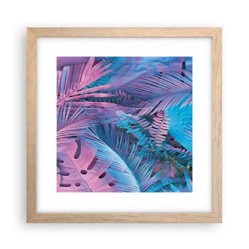 Poster in einem Rahmen aus heller Eiche - Tropen in Rosa und Blau - 30x30 cm
