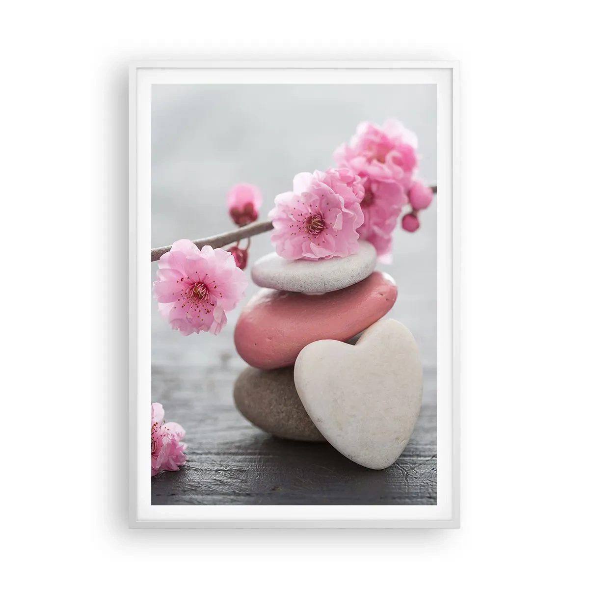 Poster in einem weißen Rahmen - Glückseligkeit mit einer Kirschblüte - 70x100 cm