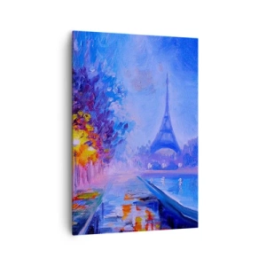 Bild auf Leinwand - Leinwandbild - Eine Allee mit Lampen in Paris mit dem Eiffelturm im Hintergrund - 70x100cm - Ein Traumspaziergang - Moderne Wanddekoration für Wohnzimmer und Schlafzimmer ARTTOR