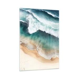 Glasbild - Bild auf glas - Meereswellen brechen an einem goldenen Sandstrand - 50x70cm - Das ewige Treffen - Moderne Wanddekoration für Wohnzimmer und Schlafzimmer ARTTOR