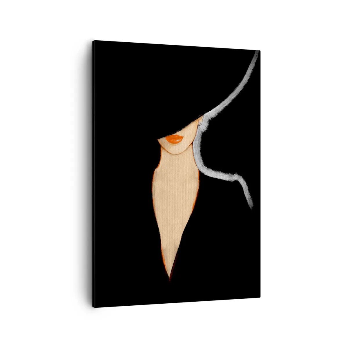 Bild auf Leinwand - Leinwandbild - Silhouette einer Frau mit Hut auf schwarzem Hintergrund - 50x70cm - Eleganz und Stil - Moderne Wanddekoration für Wohnzimmer und Schlafzimmer ARTTOR