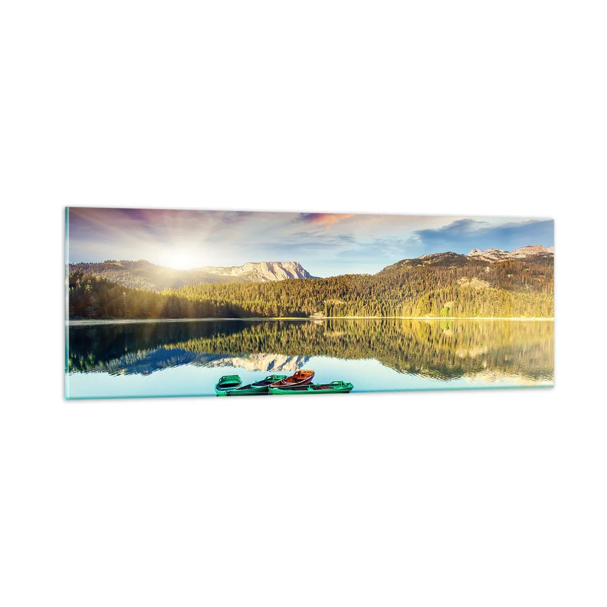 Glasbild - Bild auf glas - Glatt wie ein Spiegel über dem Wasser - 90x30 cm