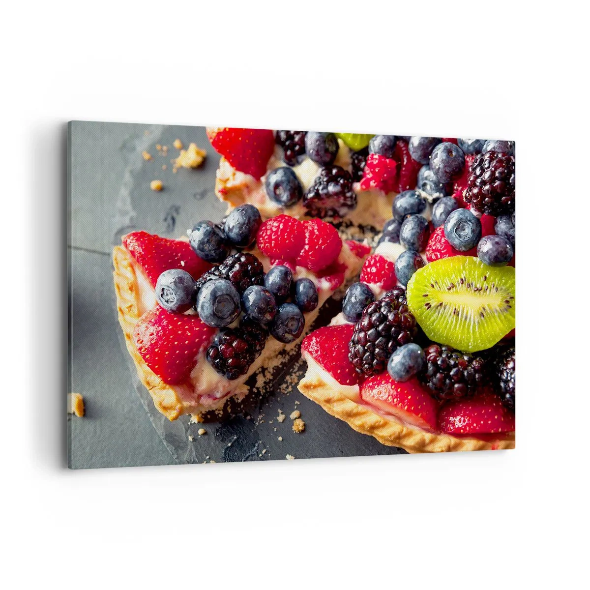 Bild auf Leinwand - Leinwandbild - Bunte Tarte mit Früchten und Sahne - 120x80cm - Dolce Vita! - Moderne Wanddekoration für Wohnzimmer und Schlafzimmer ARTTOR